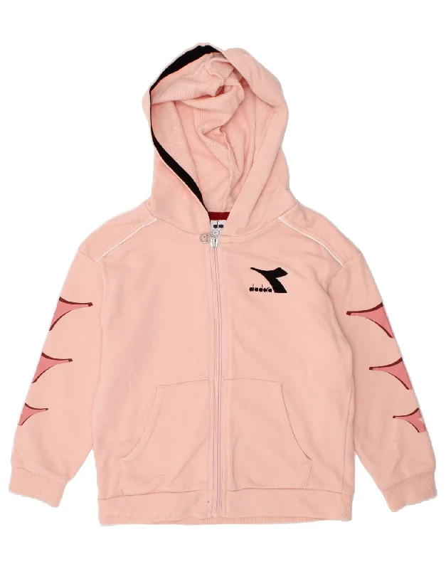 DIADORA Girls Graphic Zip Hoodie Sweater 5-6 Years XS  Pink Cotton Terry Terry Cloth Terry Knit