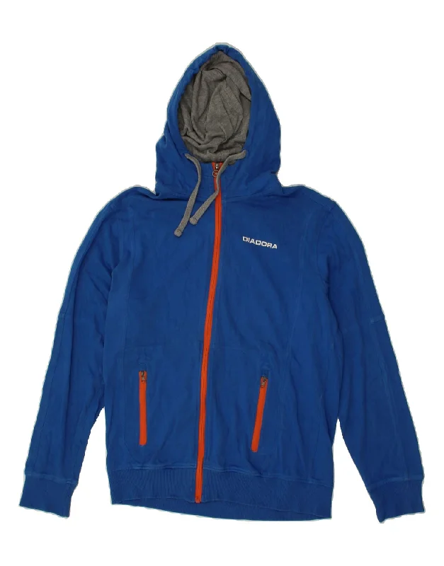 DIADORA Mens Zip Hoodie Sweater Medium Blue Cotton Transparent Opaque Sheer