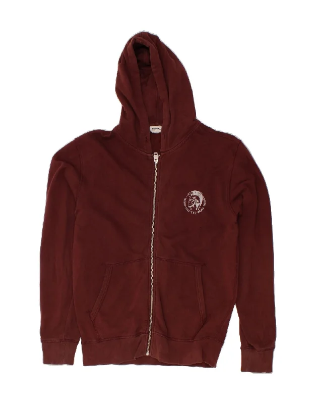 DIESEL Mens Zip Hoodie Sweater Medium Burgundy Jersey Fabric Tulle Fabric Batik Fabric