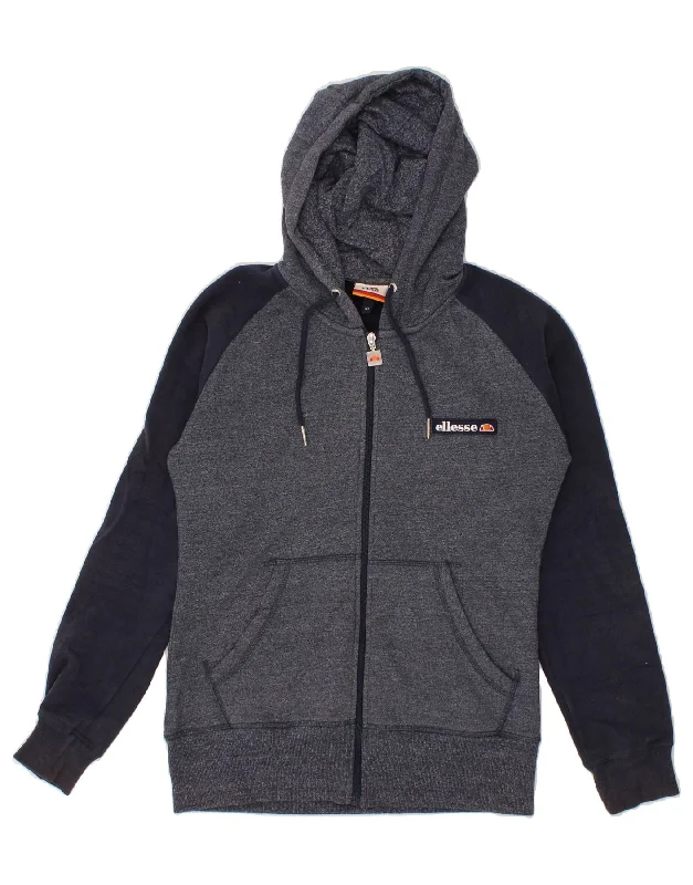 ELLESSE Womens Zip Hoodie Sweater UK 10 Small  Navy Blue Cotton Cashmere Blend Cotton Blend Poly Blend