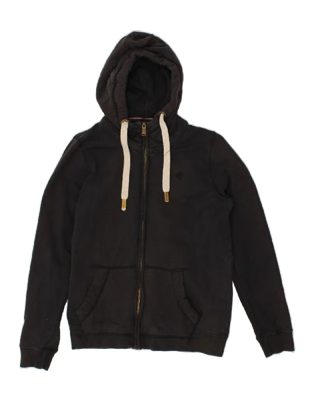 FAT FACE Womens Zip Hoodie Sweater UK 10 Small Black Mesh Sweater Canvas Denim