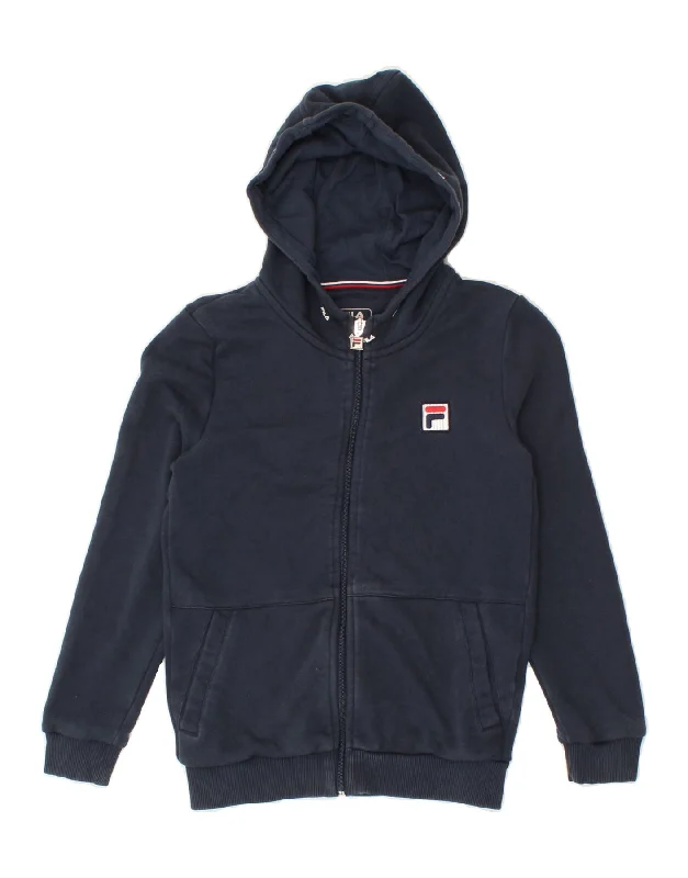FILA Girls Zip Hoodie Sweater 9-10 Years Navy Blue Cotton Oversized Loose Flowy