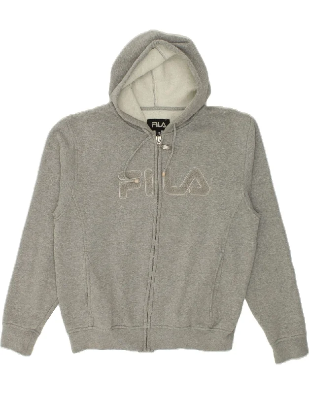 FILA Womens Graphic Zip Hoodie Sweater UK 16 Large Grey Cotton Neon Metallic Matte