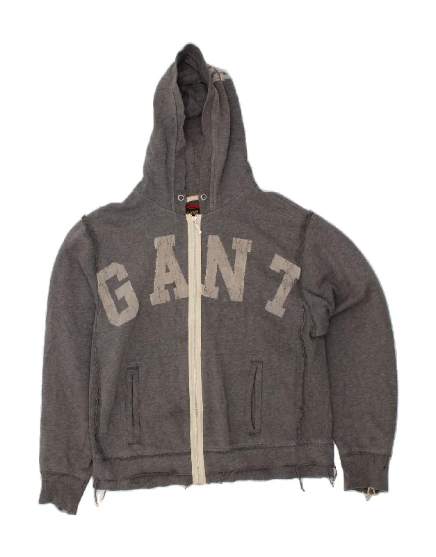 GANT Mens Graphic Zip Hoodie Sweater XL Grey Cotton Mesh Fabric Canvas Fabric Denim Fabric