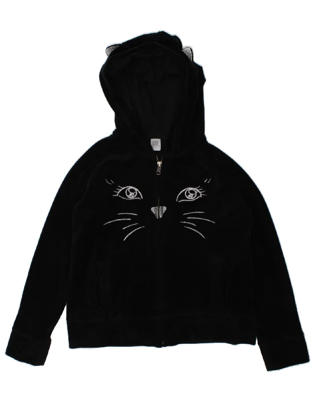 GAP Girls Graphic Zip Hoodie Sweater 12-13 Years XL  Black Polyester Machine Wash Dry Clean Hand Wash