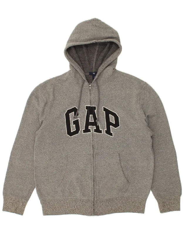 GAP Mens Graphic Zip Hoodie Sweater Medium Grey Polyester Rayon Fabric Velvet Fabric Corduroy Fabric