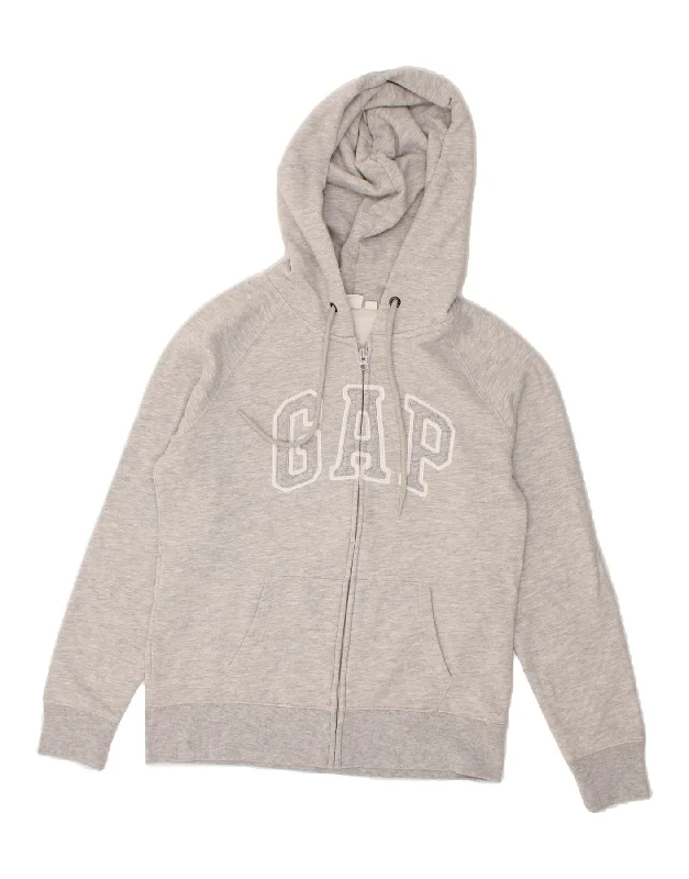 GAP Womens Graphic Zip Hoodie Sweater UK 14 Medium Grey Cotton Satin Blend Silk Blend Wool Blend
