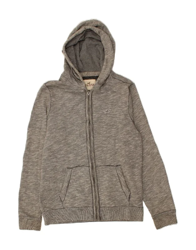 HOLLISTER Mens California Zip Hoodie Sweater Medium Grey Flecked Cotton Print Jacquard Patchwork