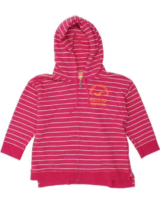 HOLLISTER Womens Graphic Zip Hoodie Sweater UK 14 Medium Pink Striped Polka Dot Checkered Tartan