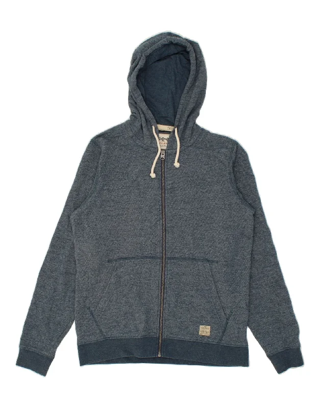 JACK & JONES Mens Zip Hoodie Sweater Medium Blue Cotton Hooded Caped Shawl Collar