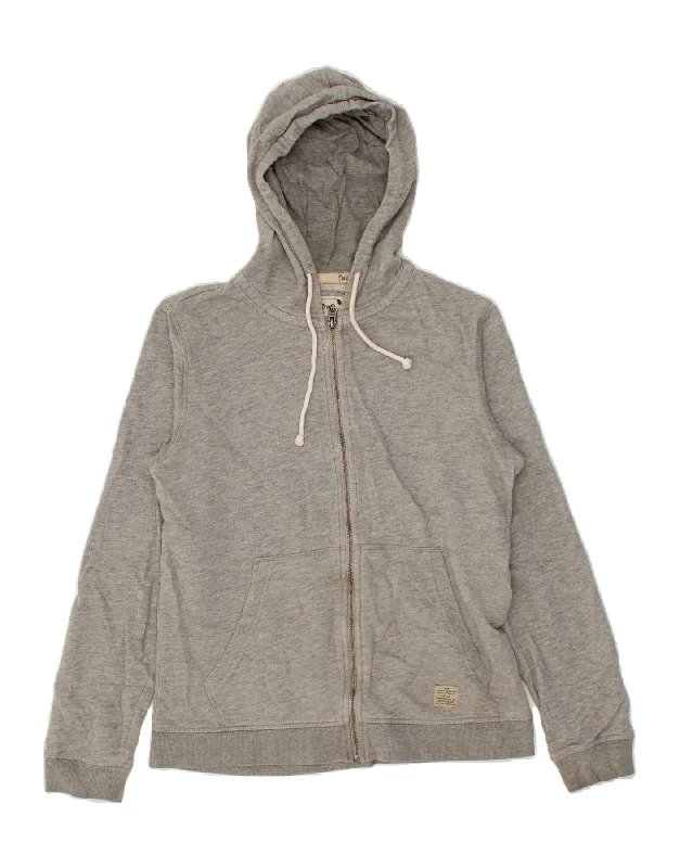 JACK & JONES Mens Zip Hoodie Sweater Medium Grey Cotton Collared Crew Neck Turtle Neck
