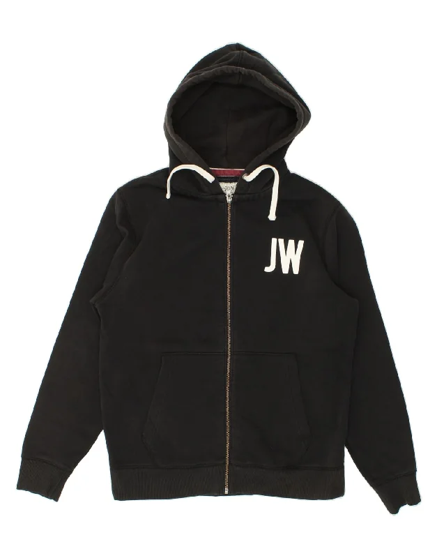 JACK WILLS Mens Graphic Zip Hoodie Sweater Medium Black Cotton Boxy Sweater Fitted Sweater A-Line