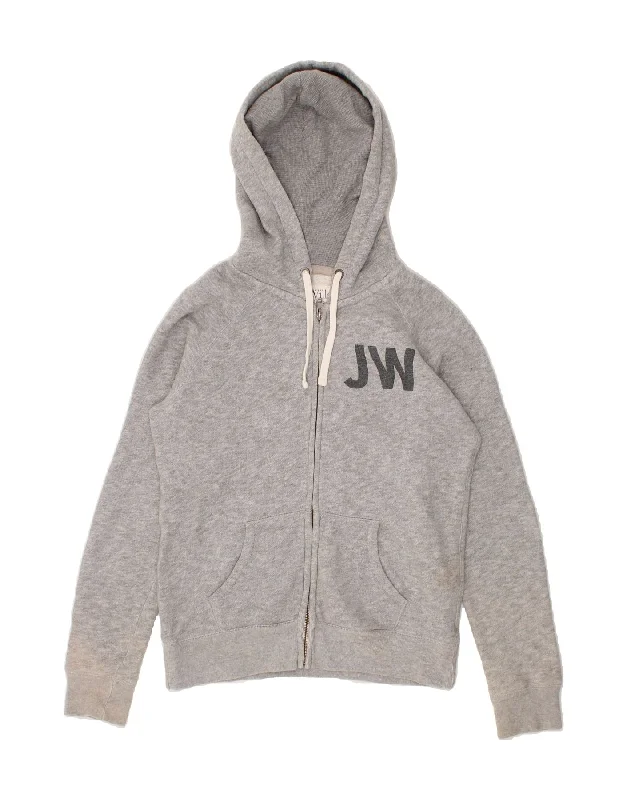 JACK WILLS Womens Graphic Zip Hoodie Sweater UK 12 Medium Grey Cotton Wool Sweater Cotton Sweater Cashmere Sweater