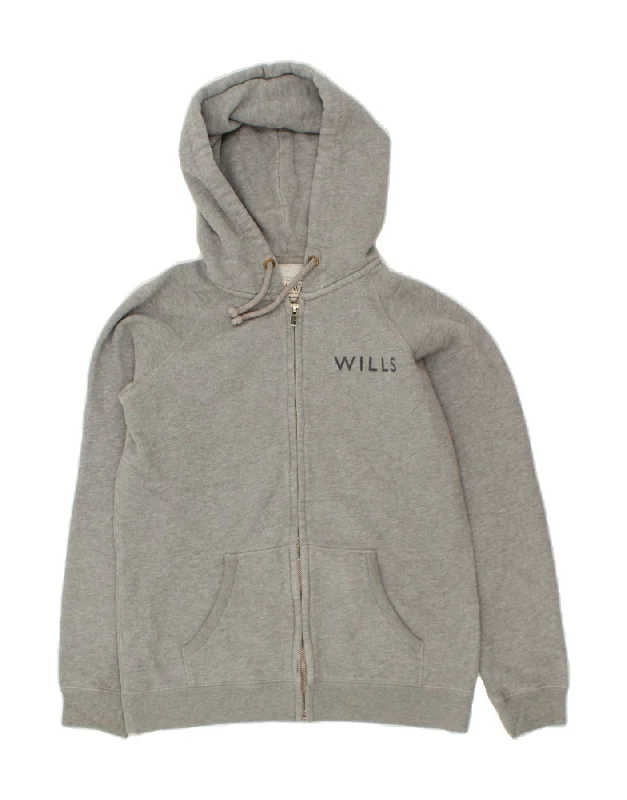 JACK WILLS Womens Oversized Graphic Zip Hoodie Sweater UK 10 Small  Grey Bright Pastel Dark