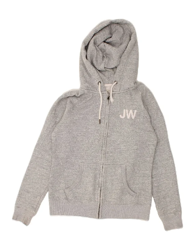 JACK WILLS Womens Zip Hoodie Sweater UK 10 Small  Grey Cotton Terry Blend Velvet Blend Canvas Blend