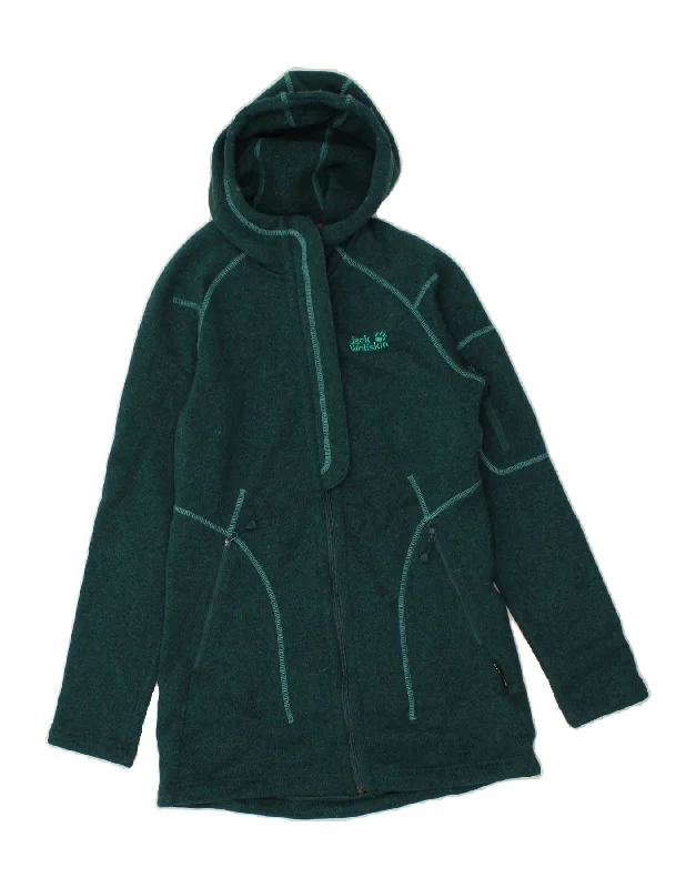 JACK WOLFSKIN Womens Zip Hoodie Sweater UK 10 Small  Green Polyester Toggled Drawstring Belted