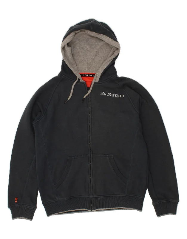 KAPPA Mens Graphic Zip Hoodie Sweater Medium Navy Blue Cotton Welt Pockets Slit Pockets Flap Pockets