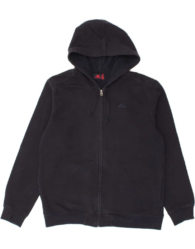 KAPPA Mens Zip Hoodie Sweater Large Navy Blue Cotton Toggled Drawstring Belted
