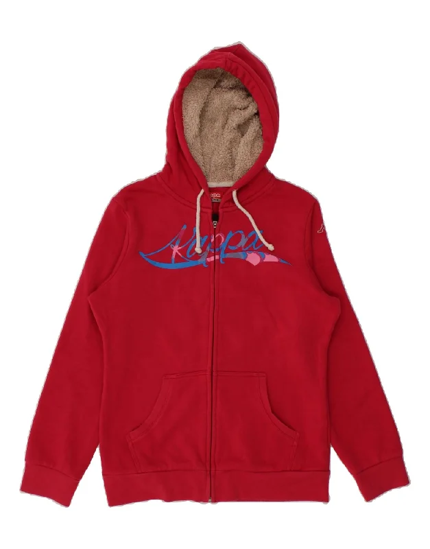 KAPPA Womens Graphic Zip Hoodie Sweater UK 16 Large Red Polyester Chenille Blend Fleece Blend Nylon Blend