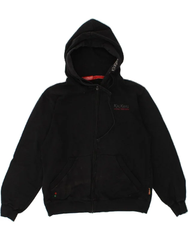 KICKERS Mens Graphic Zip Hoodie Sweater Large Black Cotton Slim Fit Regular Fit Oversized