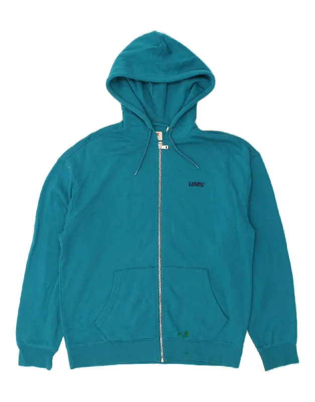 LEVI'S Mens Relaxed Fit Zip Hoodie Sweater Medium Blue Cotton Zippered Buttoned Snapped