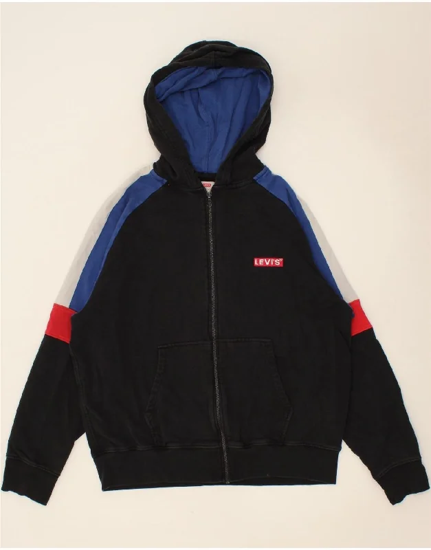 LEVI'S Mens Zip Hoodie Sweater Large Black Colourblock Cotton Terry Blend Velvet Blend Canvas Blend