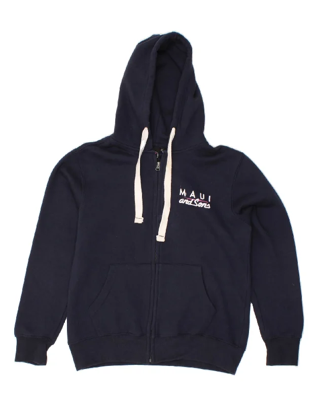 MAUI AND SONS Mens Graphic Zip Hoodie Sweater Small Navy Blue Cotton Chenille Fabric Brocade Fabric Lace Fabric