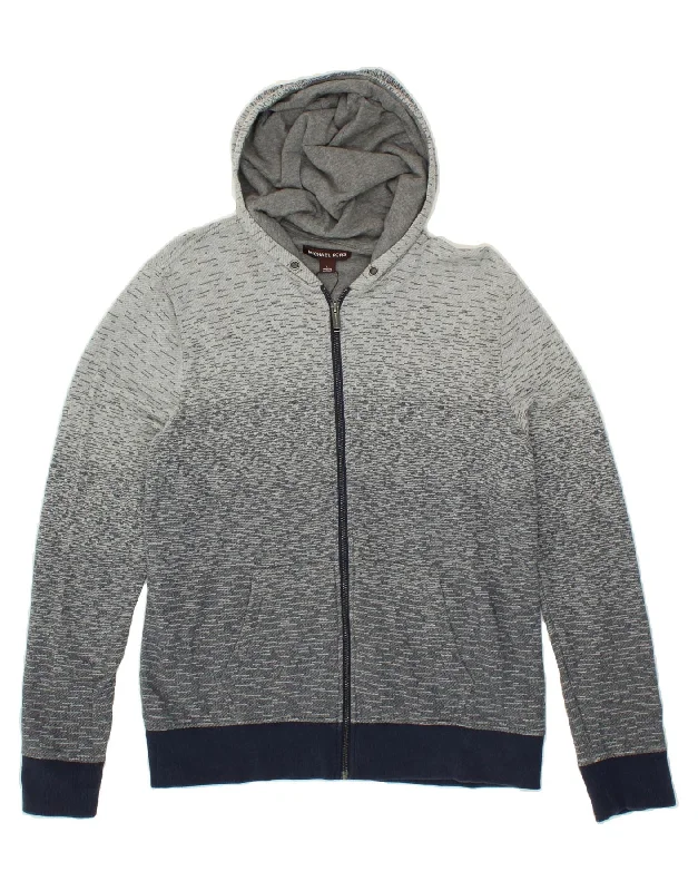 MICHAEL KORS Mens Zip Hoodie Sweater Large Grey Flecked Cotton Ribbed Striped Patterned