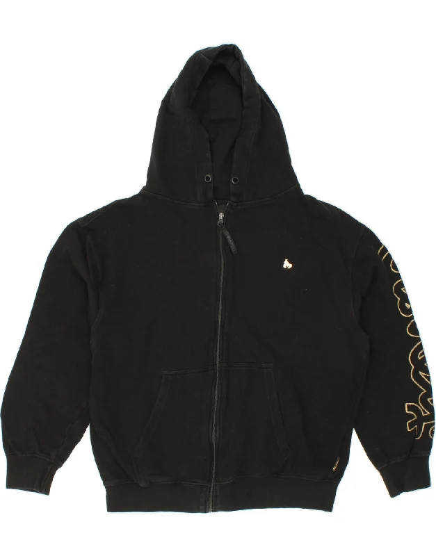 MONEY Womens Oversized Graphic Zip Hoodie Sweater UK 14 Medium Black Elasticated Padded Insulated