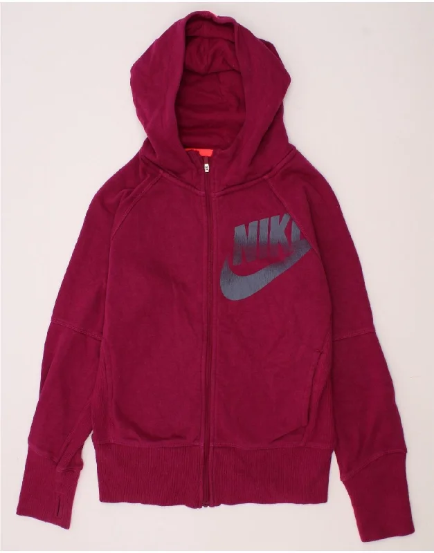 NIKE Girls Graphic Zip Hoodie Sweater 10-11 Years Medium  Pink Cotton Anti-Pilling Anti-Shrink Durable