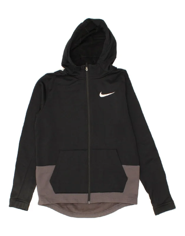 NIKE Girls Tall Graphic Zip Hoodie Sweater 13-14 Years XL Black Boat Neck Shawl Collar Notched Collar