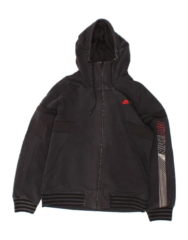 NIKE Mens Graphic Zip Hoodie Sweater Medium Black Cotton Welt Pockets Slit Pockets Flap Pockets
