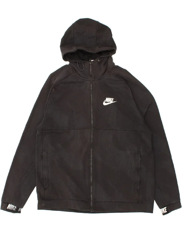 NIKE Mens Graphic Zip Hoodie Sweater XL Black Cotton Jersey Fabric Tulle Fabric Batik Fabric