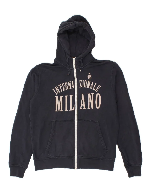 NIKE Mens Inter Milan Graphic Zip Hoodie Sweater Medium Navy Blue Cotton Elasticated Padded Insulated