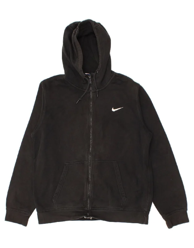 NIKE Mens Zip Hoodie Sweater Large Black Cotton Collared Crew Neck Turtle Neck