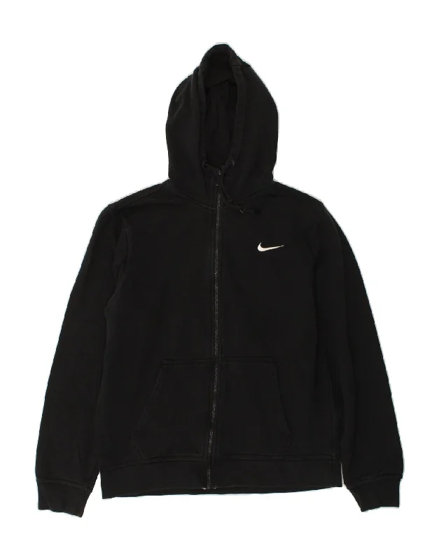 NIKE Mens Zip Hoodie Sweater Medium Black Cotton Real Fur Shearling Chenille