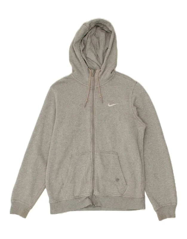 NIKE Mens Zip Hoodie Sweater Medium Grey Cotton Handmade Hand-knitted Hand-woven