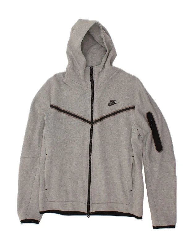 NIKE Mens Zip Hoodie Sweater Medium Grey Cotton Herringbone Houndstooth Plaid