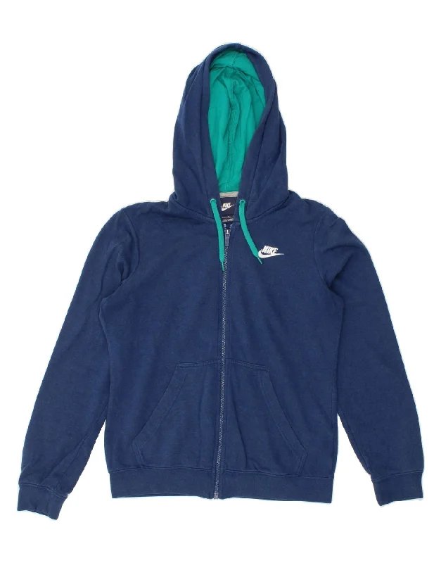 NIKE Mens Zip Hoodie Sweater Small Blue Spandex Rayon Corduroy