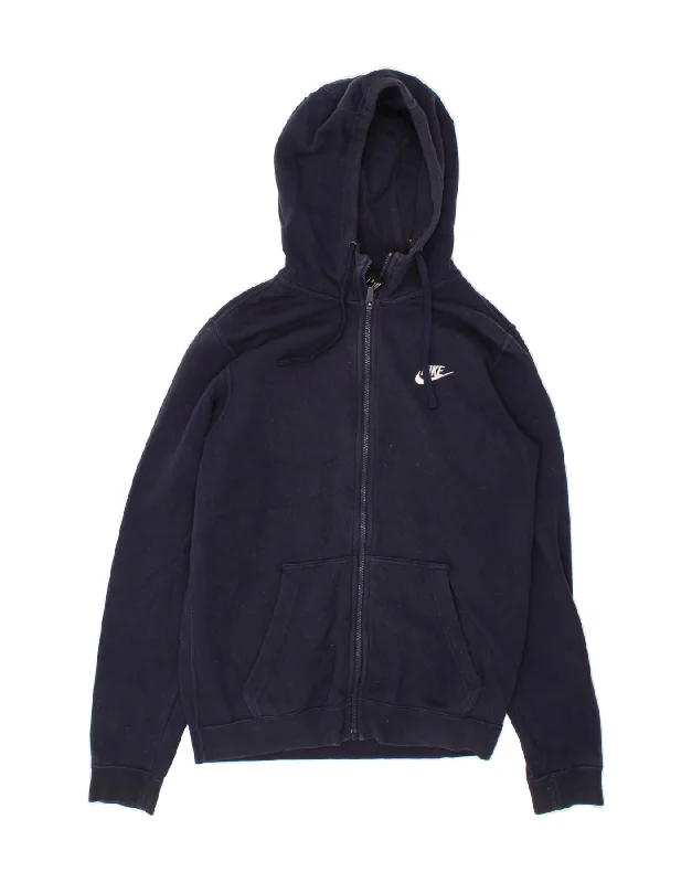 NIKE Mens Zip Hoodie Sweater  Small Navy Blue Cotton Stretchy Elastic Breathable