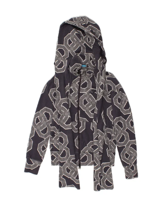 NIKE Womens Abstract Pattern Zip Hoodie Sweater UK 10/12 Medium Navy Blue Fleece Sweater Nylon Polyester