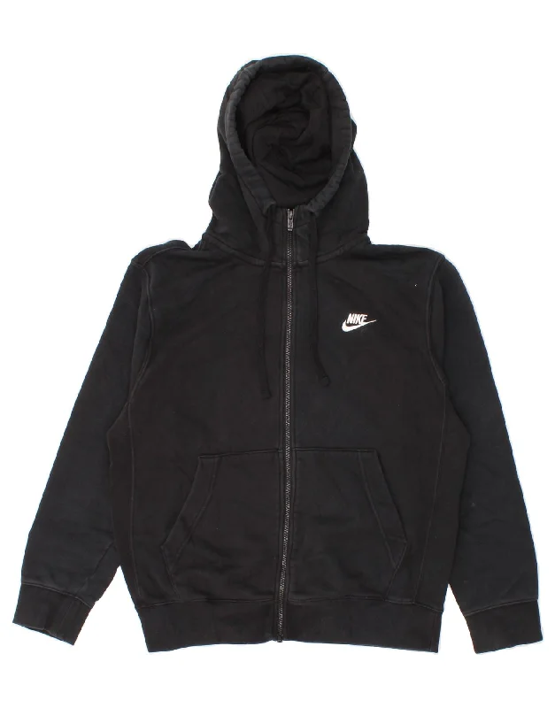 NIKE Womens Oversized Zip Hoodie Sweater UK 10 Small Black Cotton Boxy Sweater Fitted Sweater A-Line