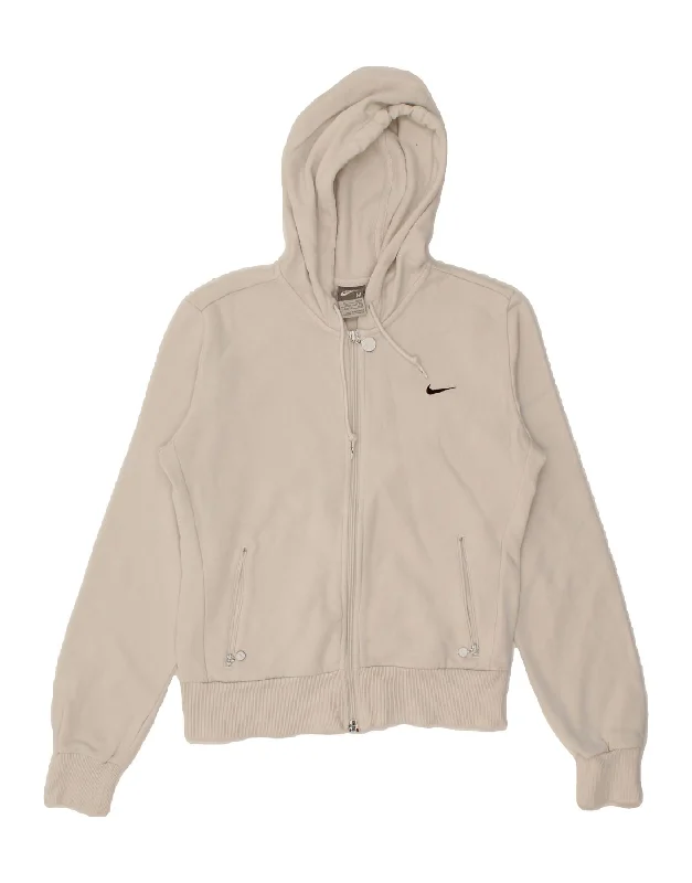 NIKE Womens Zip Hoodie Sweater UK 10/12 Medium White Spandex Blend Rayon Blend Denim Blend