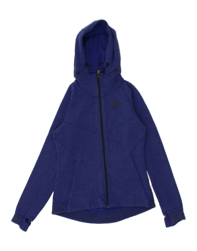NIKE Womens Zip Hoodie Sweater UK 10 Small Blue Flecked Cotton Soft Cozy Warm