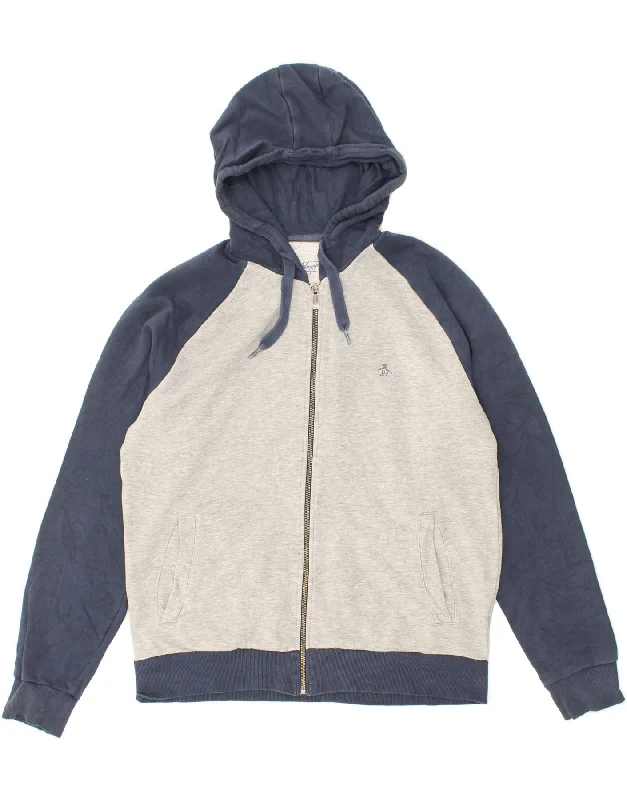 PENGUIN Mens Zip Hoodie Sweater Small Grey Colourblock Cotton Mesh Fabric Canvas Fabric Denim Fabric