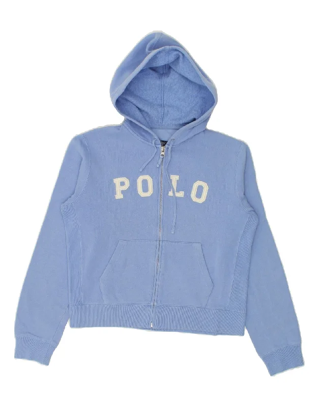 POLO RALPH LAUREN Womens Graphic Zip Hoodie Sweater UK 14 Medium Blue Polka Dot Checkered Tartan