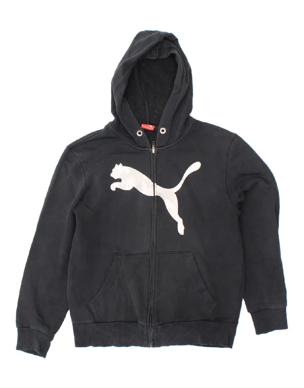 PUMA Mens Graphic Zip Hoodie Sweater Small Black Cotton Bright Pastel Dark