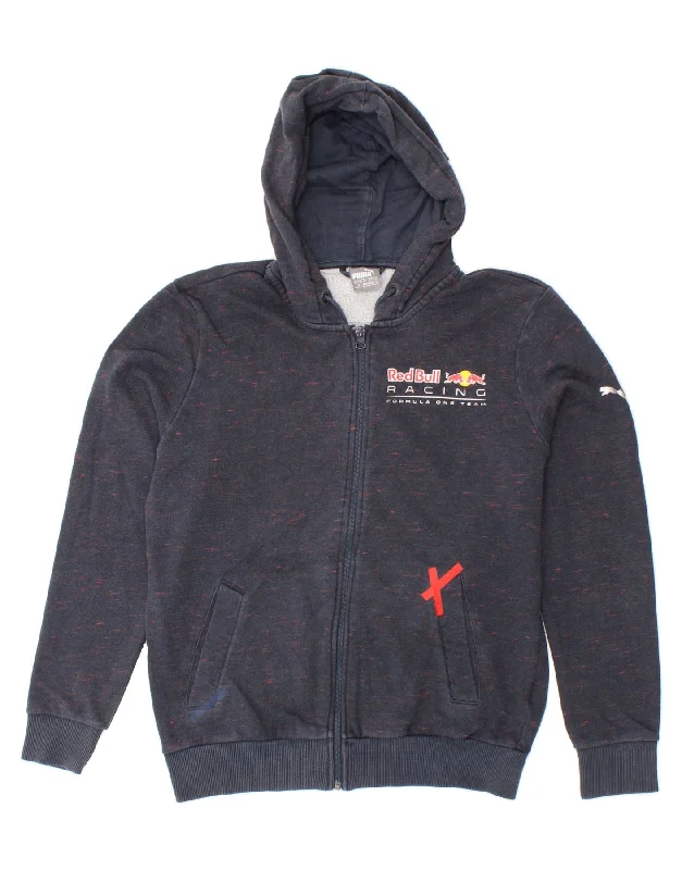 PUMA Mens Graphic Zip Hoodie Sweater Small Navy Blue Flecked Cotton Houndstooth Herringbone Solid
