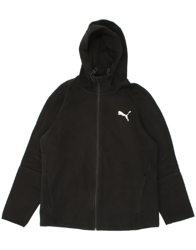 PUMA Mens Zip Hoodie Sweater Large Black Cotton Ribbed Striped Patterned