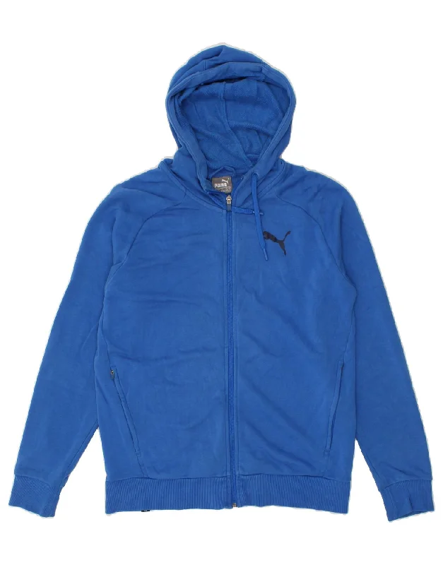 PUMA Mens Zip Hoodie Sweater Small Blue Cotton Fleece Fabric Down Fabric Feather Fabric